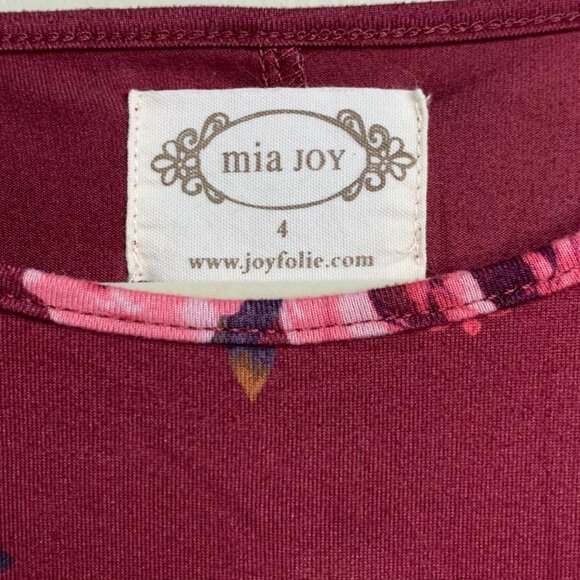 MIA JOY Asymmetric Hem Girls Dress Girls 4 4T Burgundy Joyfolie Pink Rose Print - Picture 4 of 4